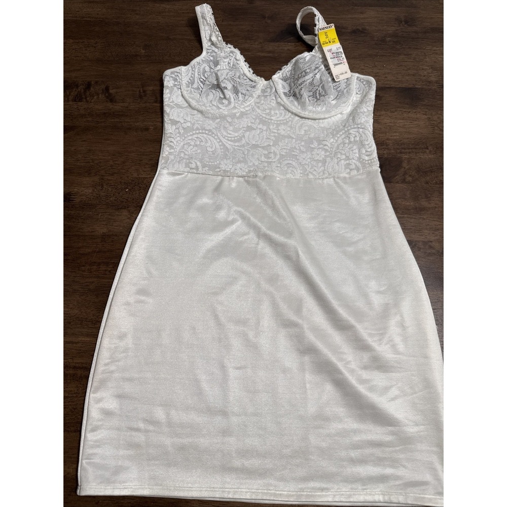 Vintage Warners Ivory Lace Slip‎ Dress Nightgown Floral Lace Bodice 36 Deadstock